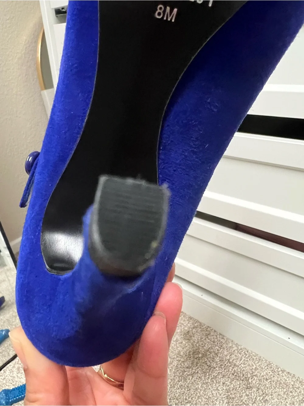 Nine West Royal Blue Suede Peep Toe Mary Jane Heels